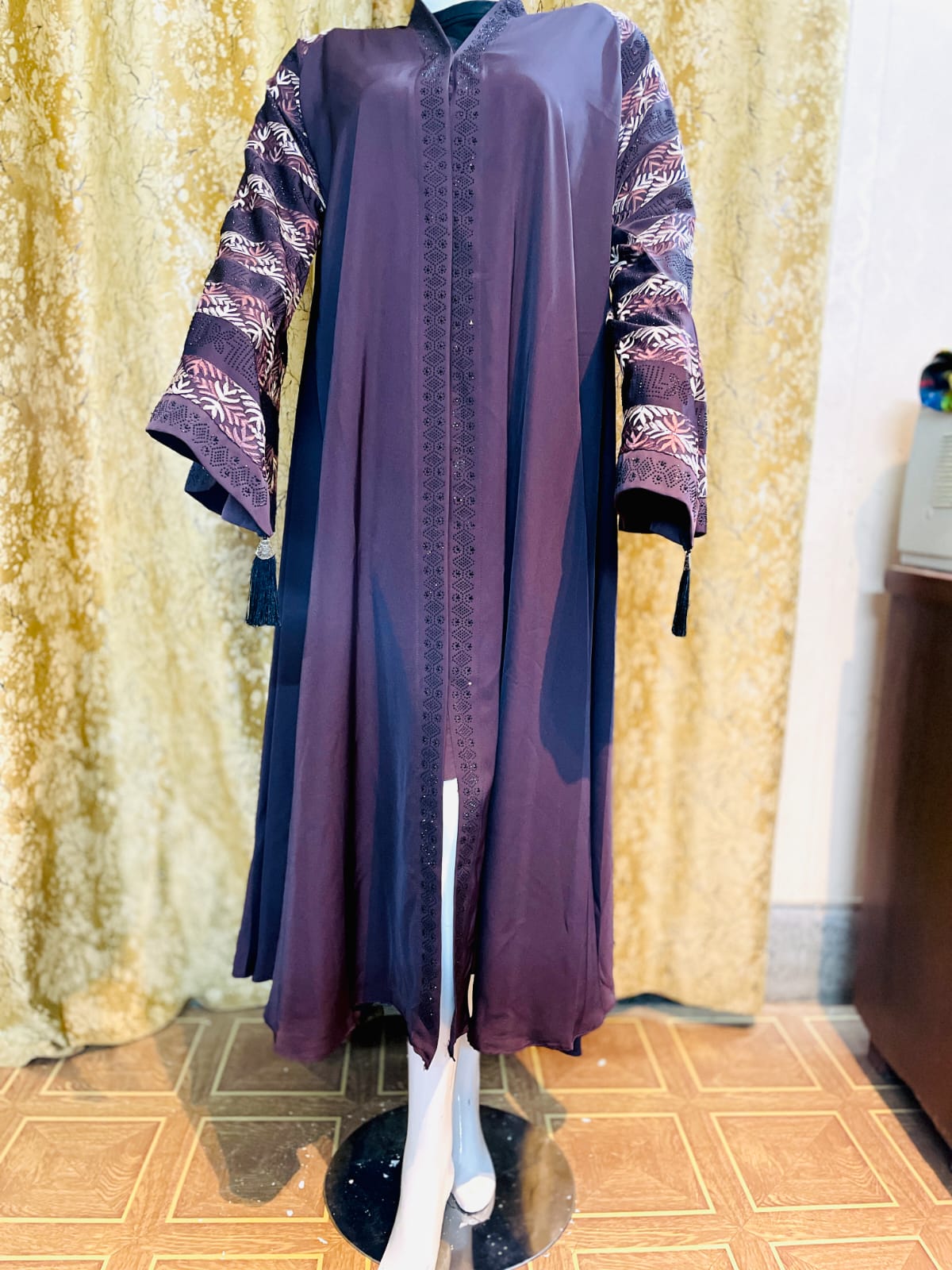 Purple Embroidered Sleeve Abaya