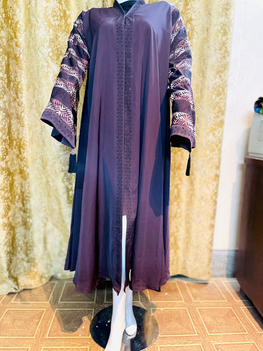 Purple Embroidered Sleeve Abaya